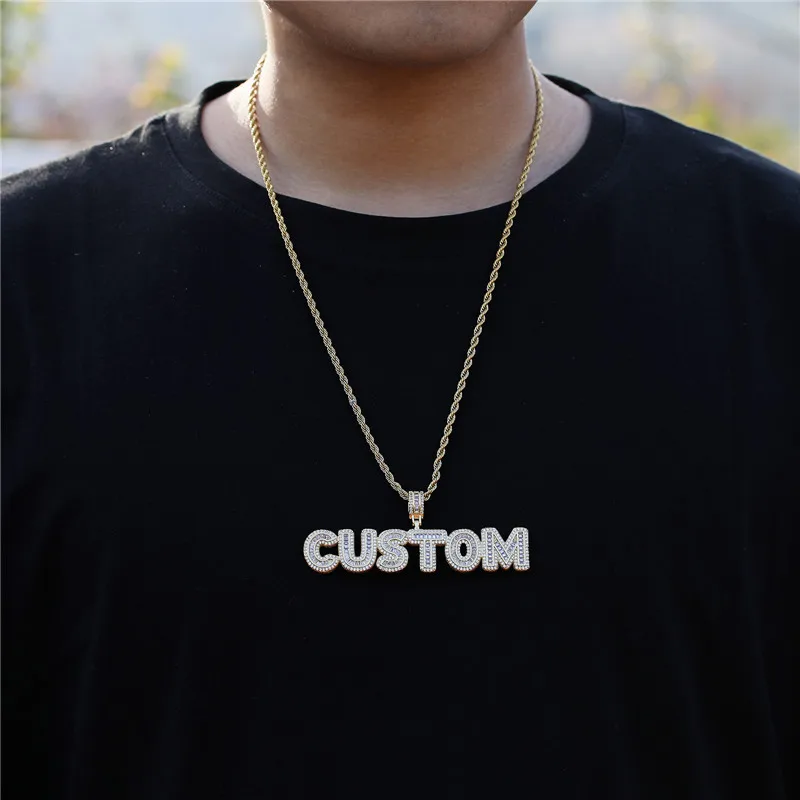 Хип-хоп Iced Out индивидуальное имя багетные буквы кубический циркон CZ AAA + подвески и