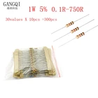 Комплект резисторов 300 шт. 1 Вт 5% 30 значений X 10 шт. углеродная пленка сопротивление 0,1-750 Ом набор 1R 1.5R 2R 10R 15R 3.3R 4.7R 5.6R 75R 330R470R