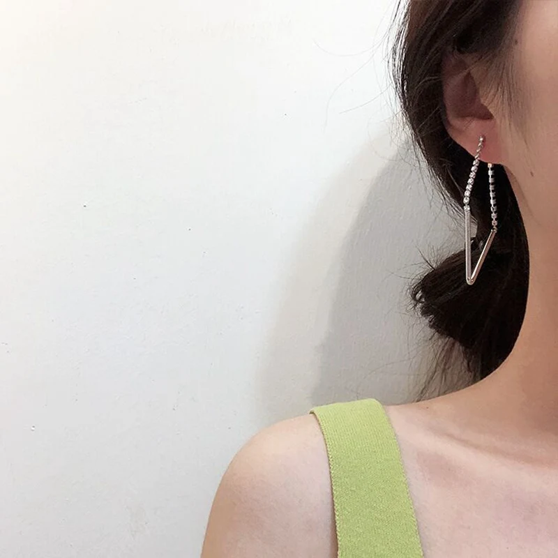 MENGJIQIAO корейский элегантный блестящий Rhineston Rhombus Кристалл Висячие серьги для женщин простые металлические Pendientes Ювелирные изделия Подарки