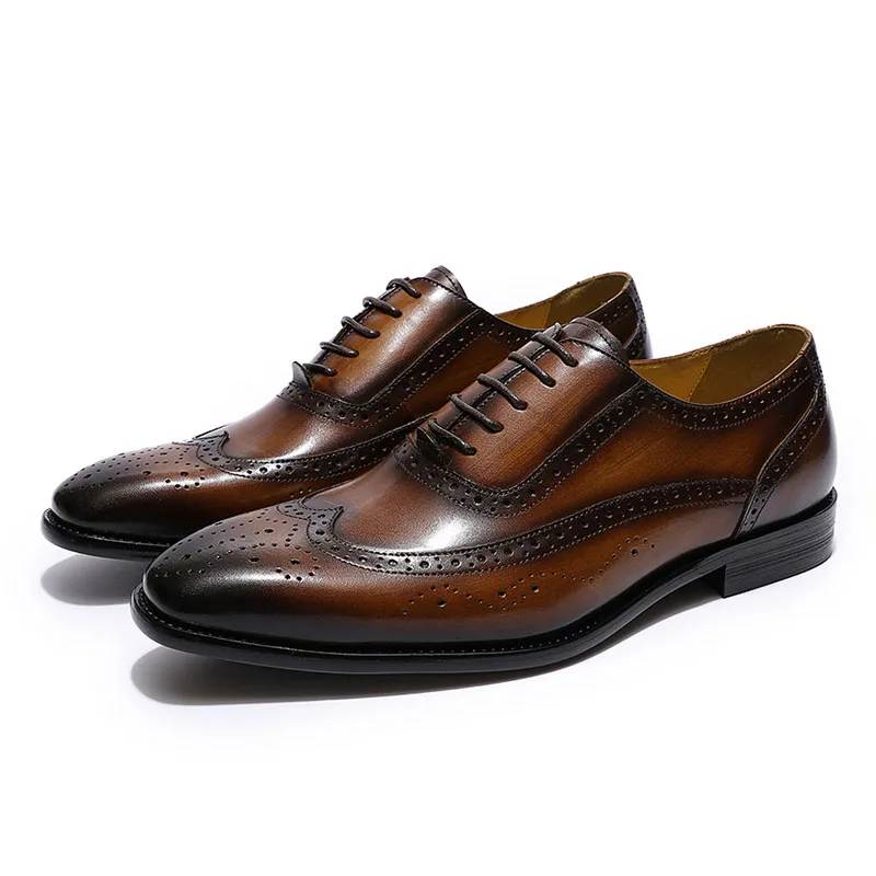 2019 Luxury Mens Brogue Oxford Genuine Leather Brown Lace Up Men Dress Shoes British Style Business Office Formal for Men|Туфли| |