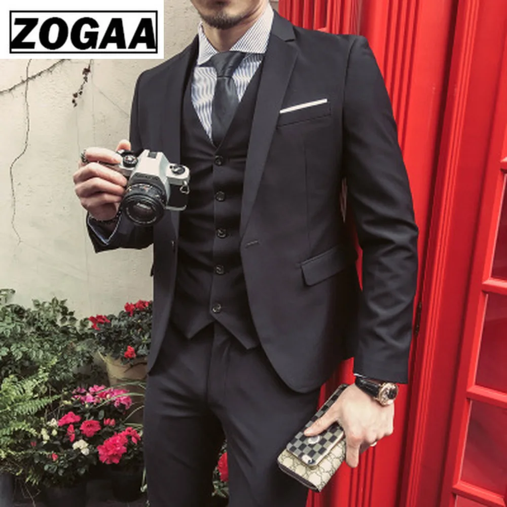 ZOGAA мужские костюмы 5XL 4XL 2019 деловые приталенные свадебные жениха однотонные из 3