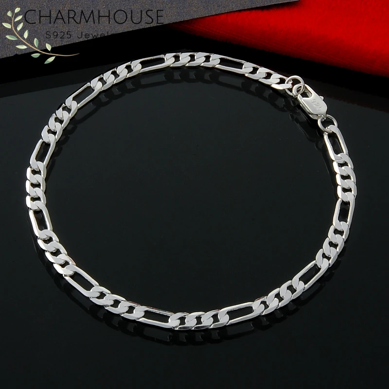 

Charmhouse Bracelet Silver 925 4mm Figaro Chain Link Bracelets & Bangles Men Women Wristband Pulseira Wedding Jewelry Accessorie