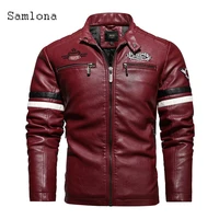 mens pu leather jackets autumn new fashion tops jacket motorcycle print zipper leather coats winter warm overcoat men clothing