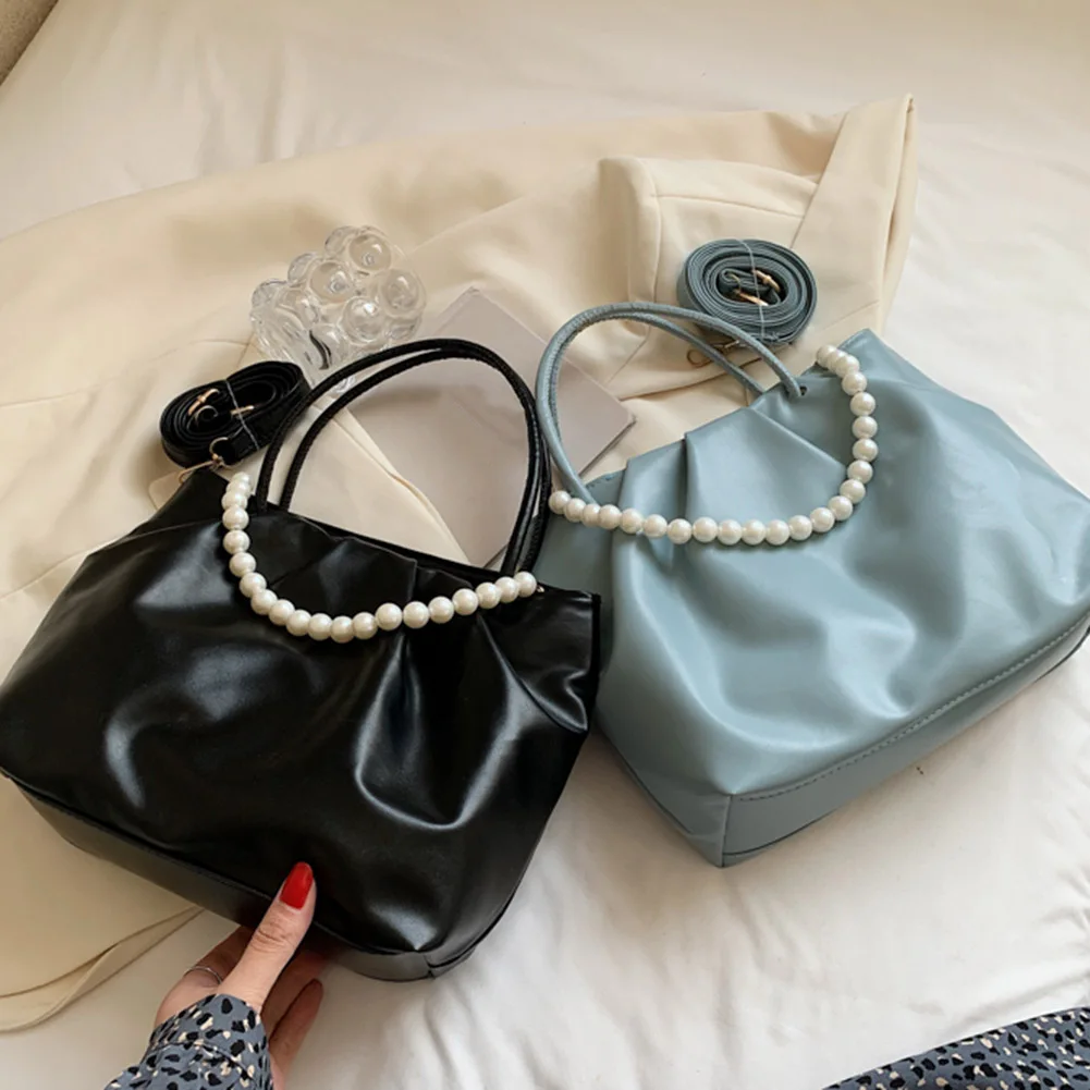 

Female bag Large Capacity Pleated Shoulder Bag Handbag Pearl Chain Portable bags for women handbags for women Baguette bag