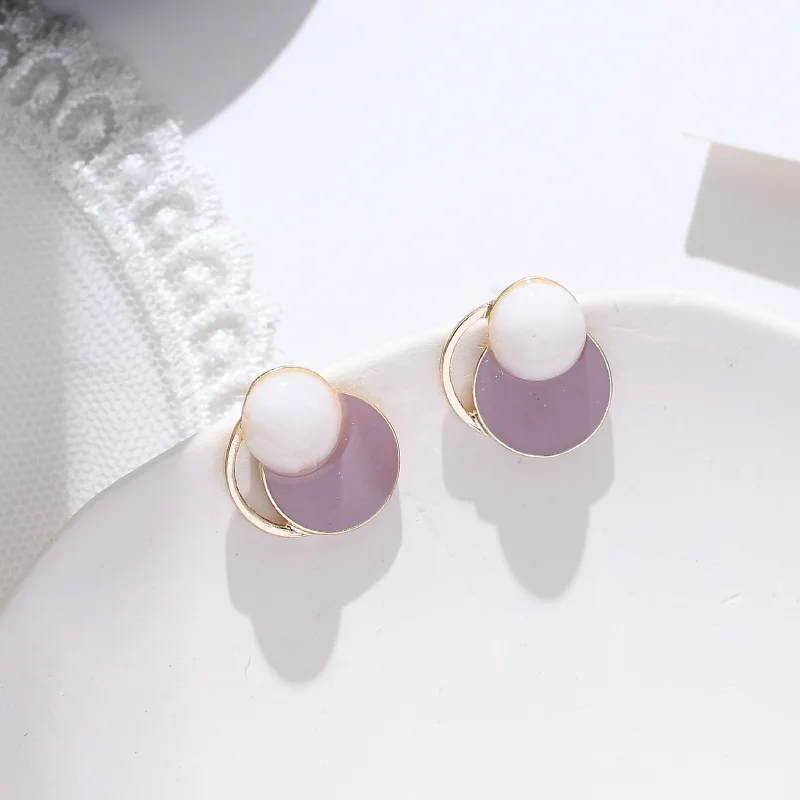 

Retro Purple Stud Earrings Korean Personality Simple Design Fashion Clips Earrings French Style Wholesale Women Jewelry