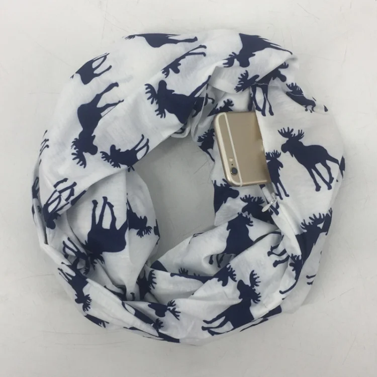 Горячая Распродажа шарф бесконечность с карманом принт рождественским лосем