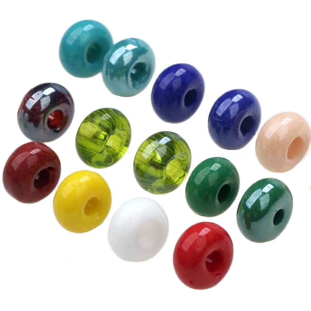 

New 6*10mm Size 25pcs/Lot Glass Beads Abacus Shape Big Hole 3mm Mixed Color Lampwork Glazed DIY Necklace/Bracelet Making Jewelry