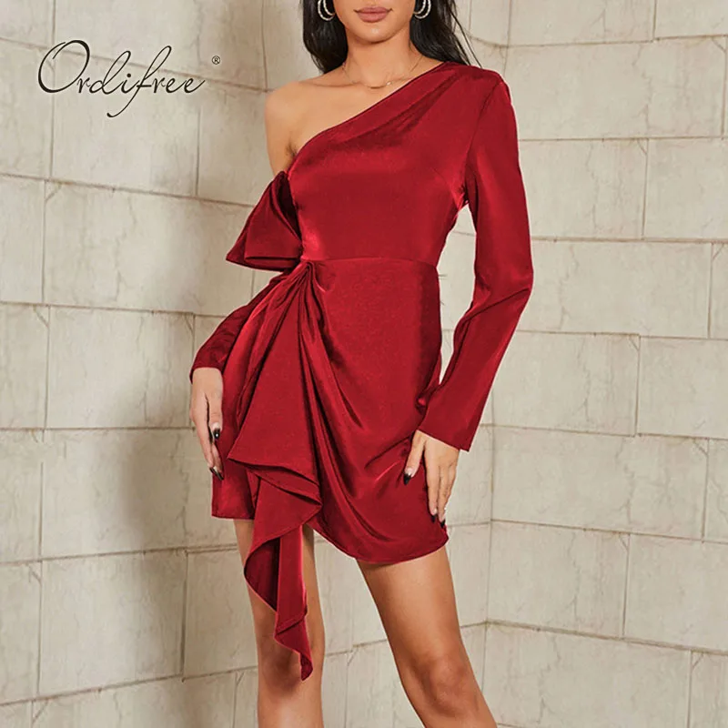 Женское атласное мини-платье Ordifree зеленое винтажное вечернее платье с открытыми