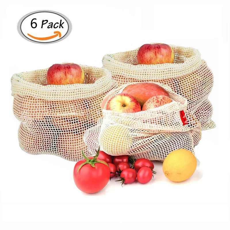 Многоразовые мешки из сетки высокого качества набор 6 | Сырые органические с