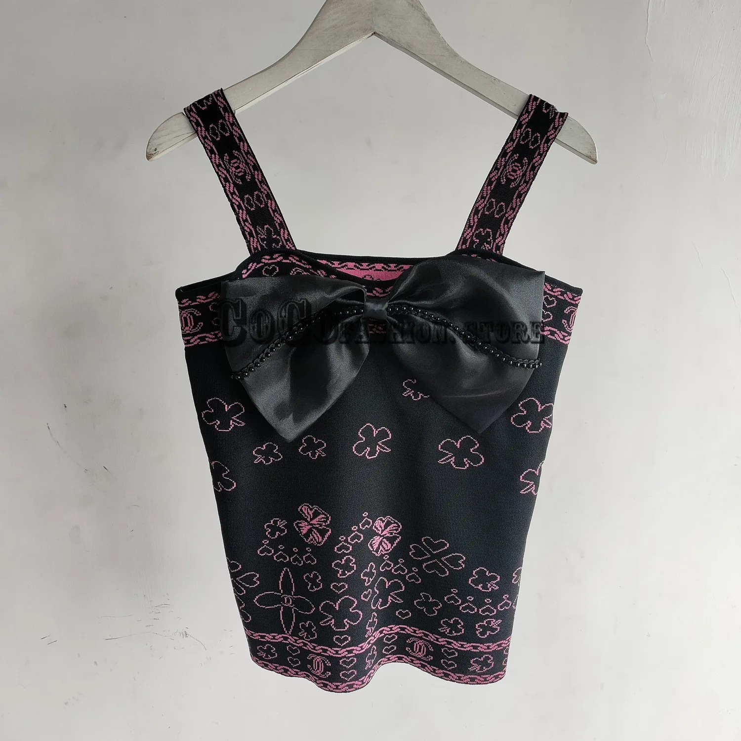 luxury designer 2021 summer knitted boho crop tank top women 3D bowknot floral print braned sexy slim fits stretch Camis tops
