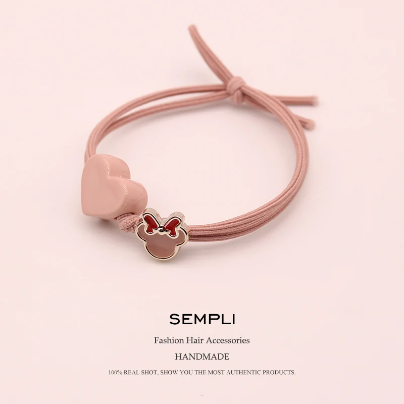 Pink Высокая эластичная веревка для взрослых, эластичные резинки для волос, аксессуары для волос для женщин, Матовые акриловые резинки для любви, резиновые резинки для волос с Микки Маусом - Цвет: Pink