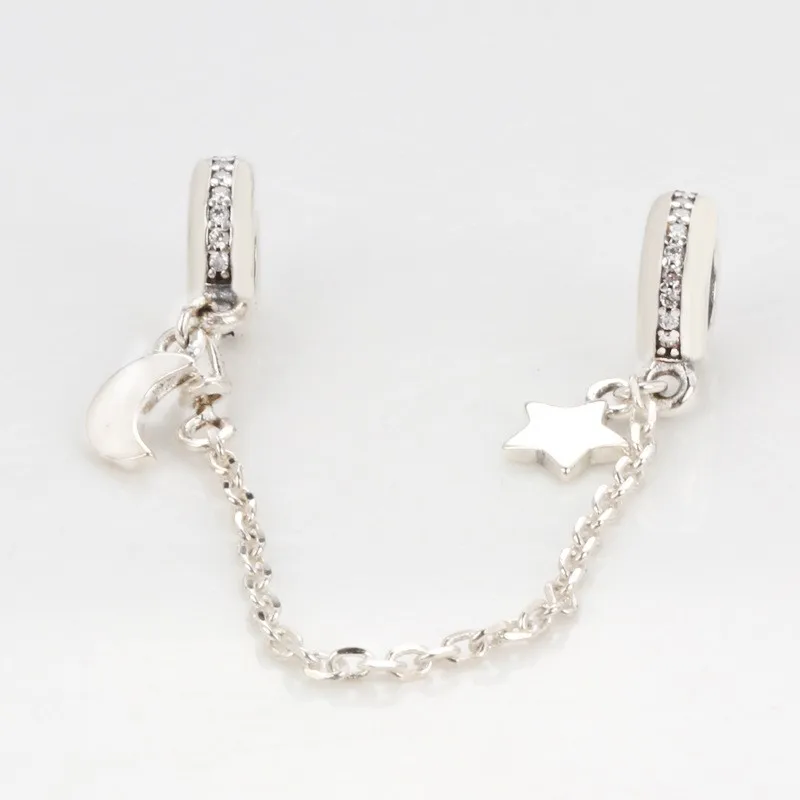 

Original 925 Sterling Silver New Star Moon Star River Safety Chain Fit Pandora Women Bracelet & Necklace Diy Jewelry