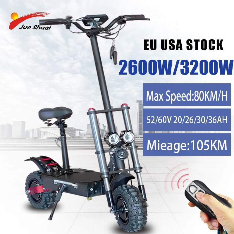 

JS Powerful Electric Scooter for Adults 2 Wheels Dual drive 60V 2600/3200W Foldable Portable Battery E-scooter Folding Scooter