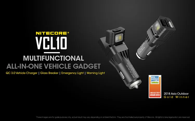 NITECORE VCL10 Многофункциональный гаджет для транспортного средства QC 3,0 Автомобильное зарядное устройство стеклянный выключатель аварийное Предупреждение освещение резервная лампа в автомобиле