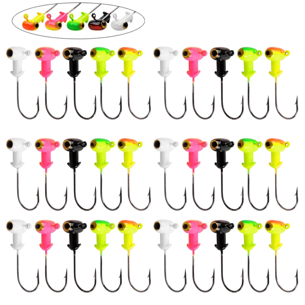 30Pcs Lead Jighead Fishing hook 3.5g 5.0g With 3D Fish eyes Artificial Worm bait Bass Saltwater Casting Jigs head Rig hook