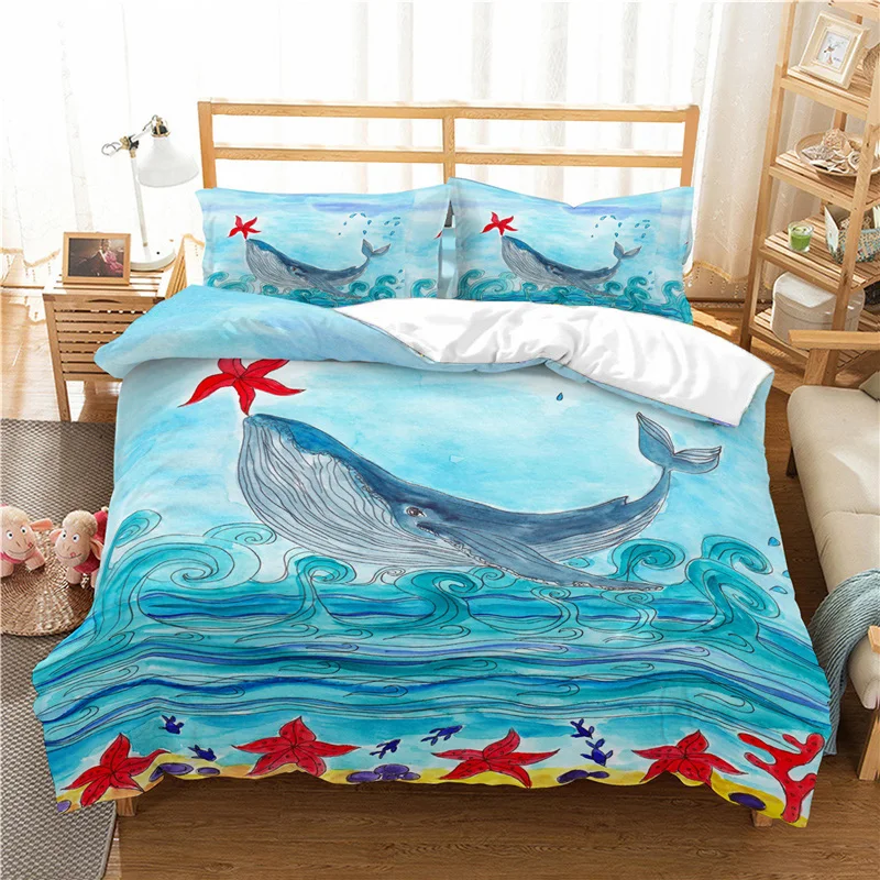 2/3 шт. Детский комплект постельного белья с 3D принтом морских животных|Комплекты