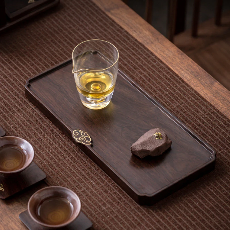 

Ebony Dry Tea Tray Solid Wood Tea Tray Inlaid with Copper Small Tea Table Tea Room Home Simple Tray Tea Set Service Tray