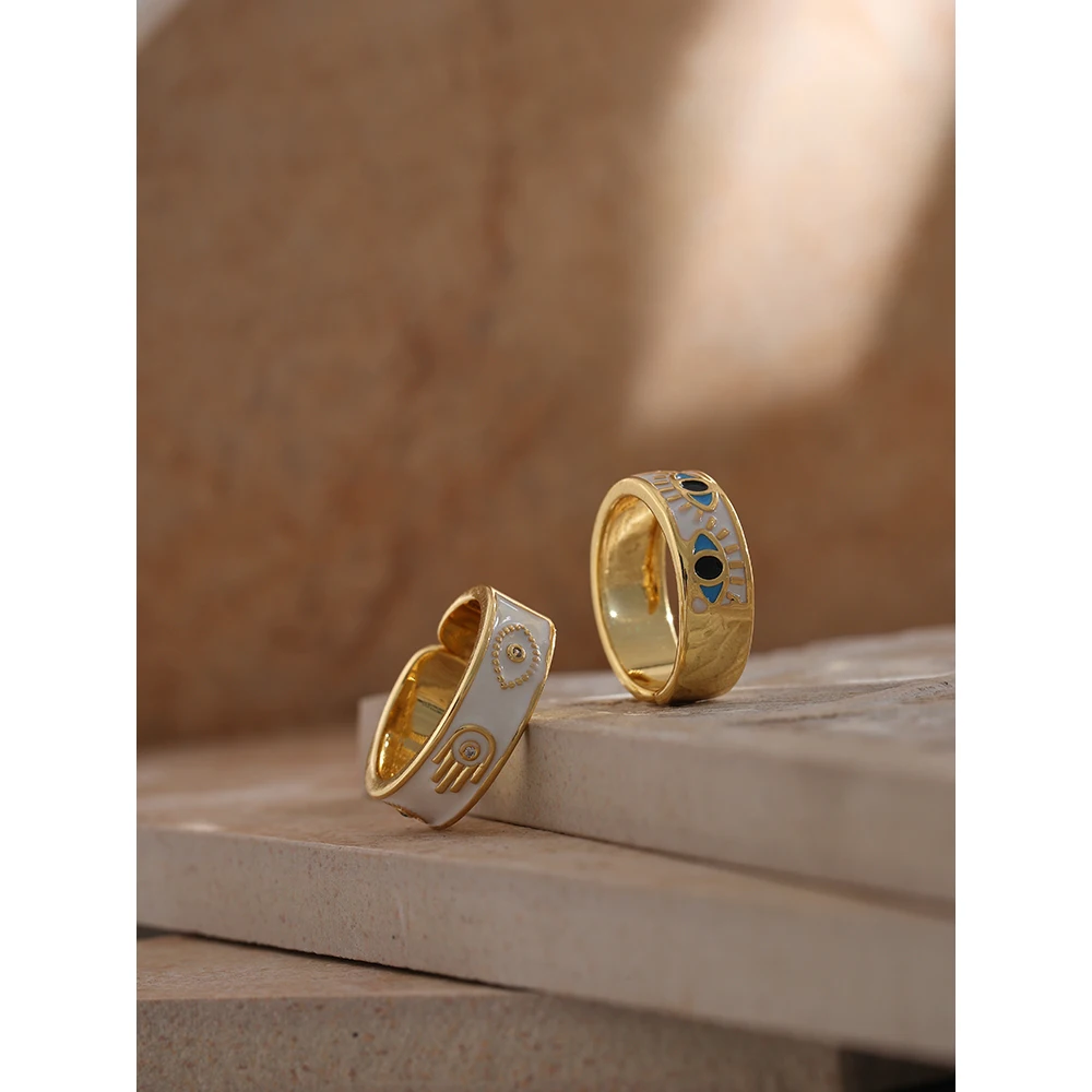 Yhpup Statement Enamel Eye Palm Rings Round Metal Adjustable Finger Ring Jewelry Bagues Pour Femme Copper Accessories Gift | Украшения и