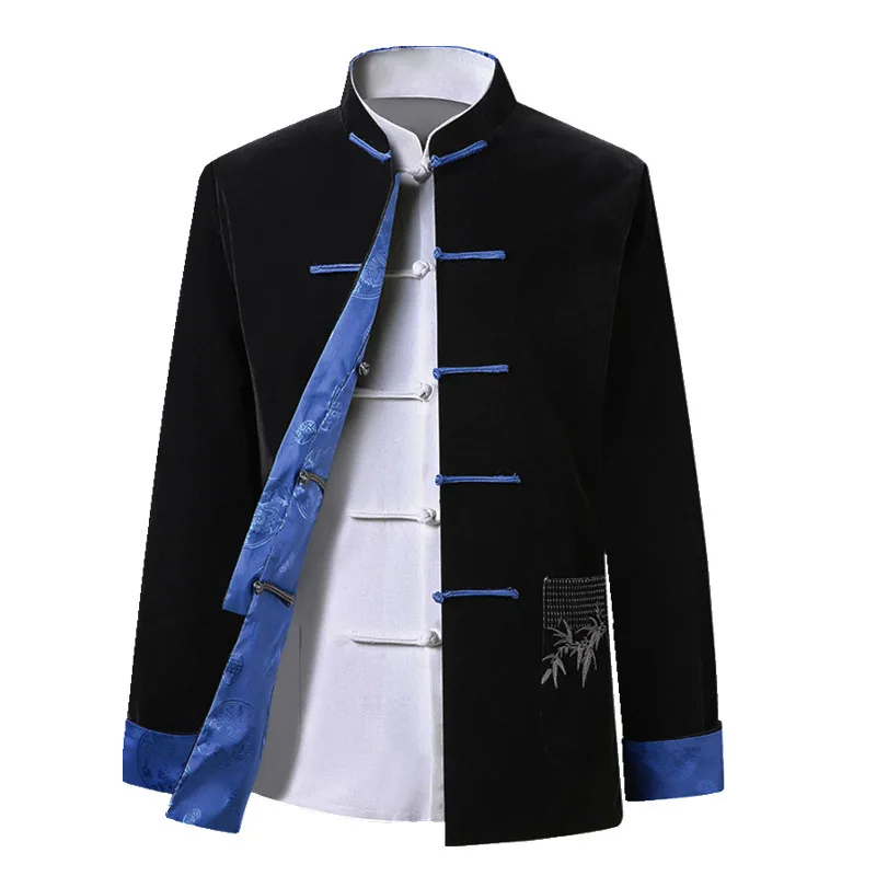 Мужская винтажная Вельветовая Двусторонняя куртка в китайском стиле