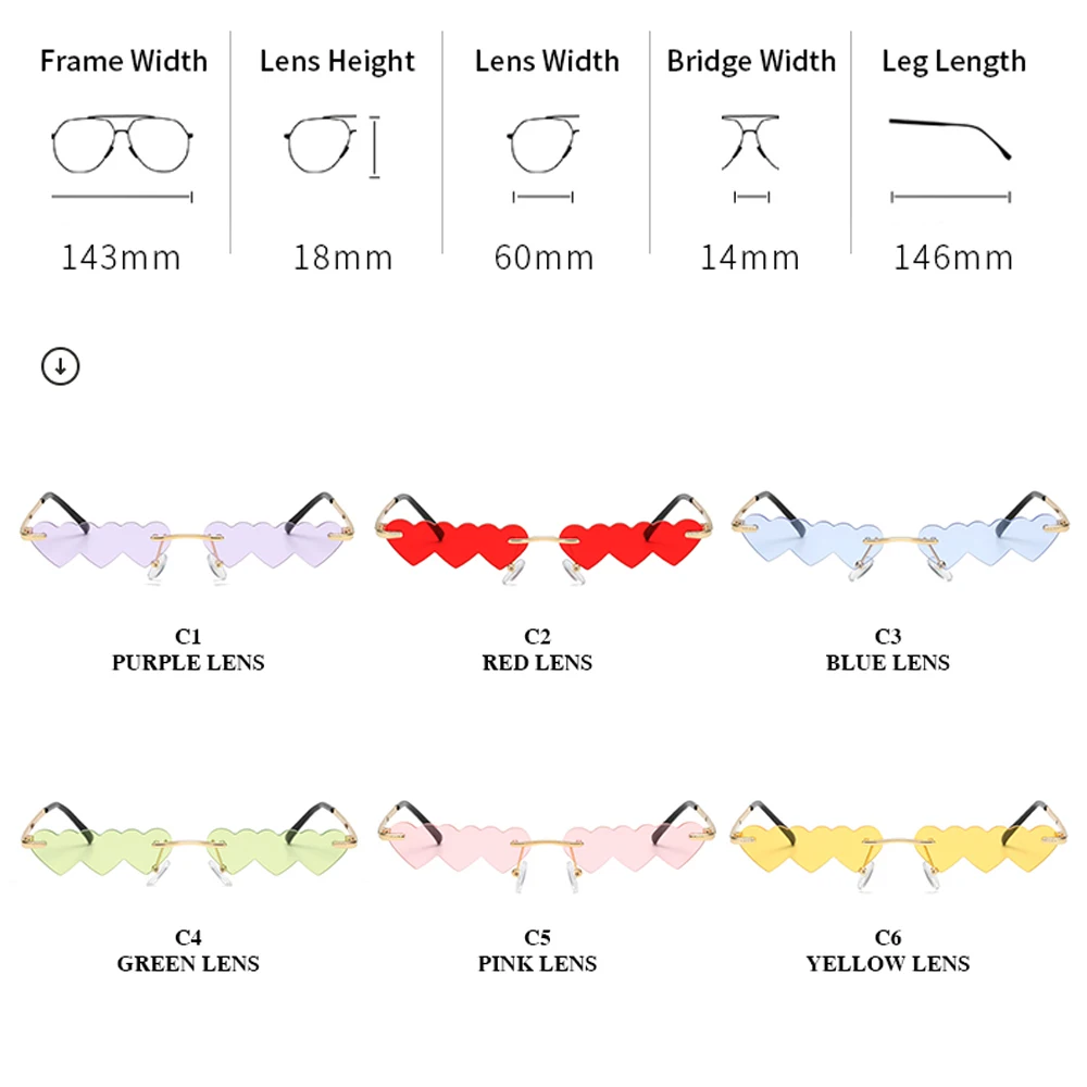 

LongKeeper Heart Shaped Sunglasses Women 2020 Rimless Metal Punk Style Brand Rectangle LOVE Ocean Lens Sun Glasses Oculos UV400