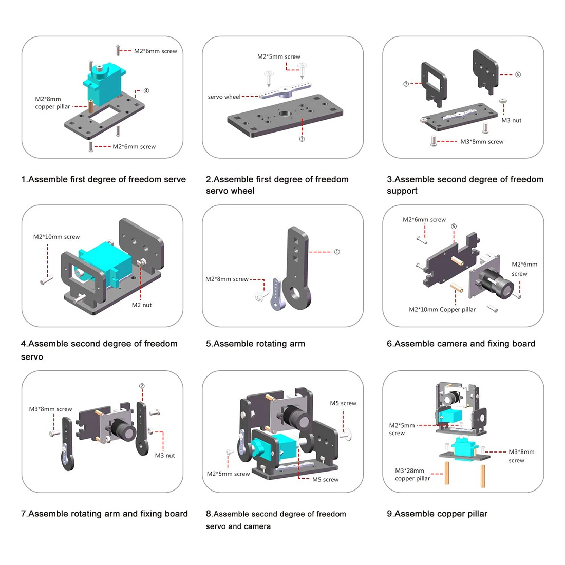 Модуль камеры Smart Vision Sensor Pan-Tilt Kit с 2 микросервоприводами Robot HD Camera для Raspberry Pi-Camera PTZ