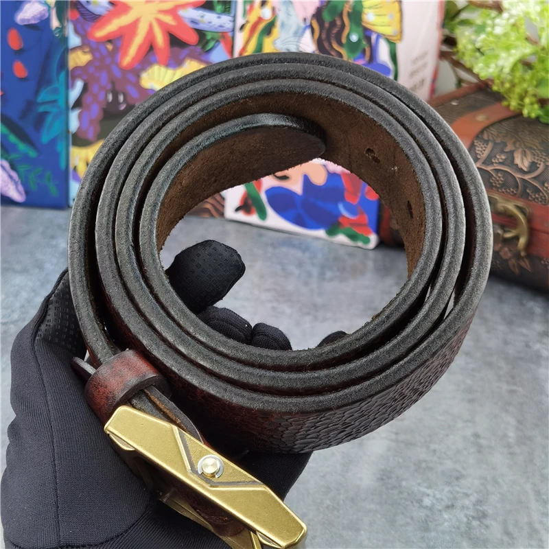 Luxury Super Thick Men Belt Genuine Leather Designer Belt Retro Men Leather Belt Ceinture Brass Belt Buckle Mens Belt MBT0128