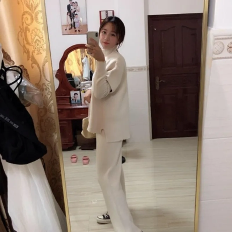 

2019 women Sweater Set Woman Winter Knit Sweater + Vest + Pant 3 Piece Set Office Lady Suit Turtleneck Knit Set New Sweater