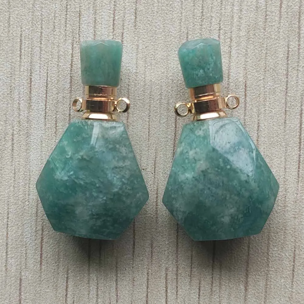 

Оптовая продажа, 2 шт./лот, новые модные подвески в виде бутылочки для духов из натурального амазонита для изготовления ожерелья своими руками, ювелирных изделий