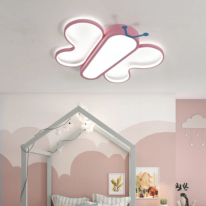 

Nordic kids ceiling lights dimmable LED ceiling light pink girl room cartoon butterfly bedroom lamp ceiling chandeliers children
