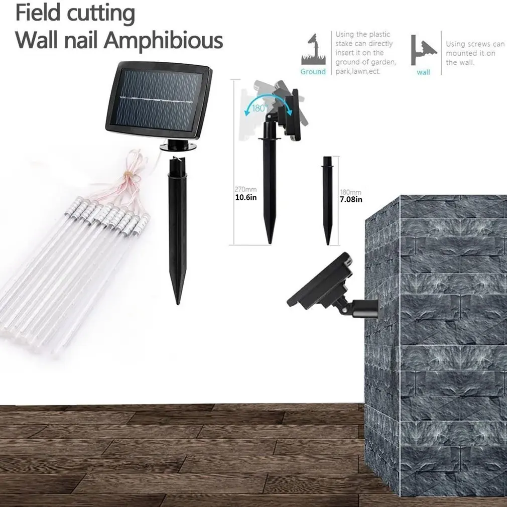 

Solar Meteor Shower Light Large 10 Tube 360LED Solar Outdoor Lights Holiday Party Wedding Christmas Decoration String Lights