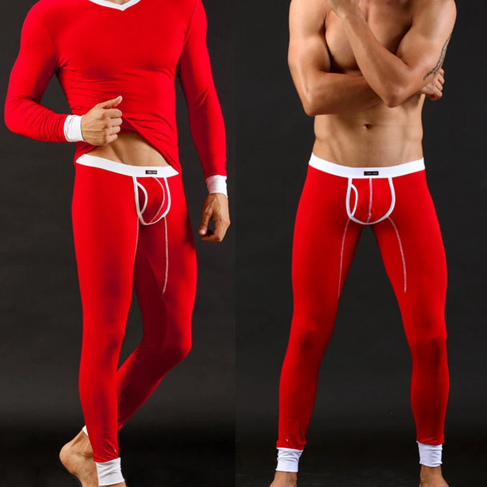 Sexy Long Johns Men's Legging Pants Bulge Pouch Long Underpants Man Thermal Underwear Keep Warm Breathable Trousers Sleepwear