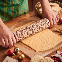 printed rolling pin durable natural wooden roller pin baking tool embossing tool for bread pizza etc christmas pattern rollers