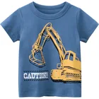 Лето 2021 Детские футболки с рисунками из мультфильмов; Одежда для детей; Одежда из хлопка для маленьких мальчиков повседневное Стиль мультфильм экскаватор для мальчиков ясельного возраста Футболка От 2 до 9 лет