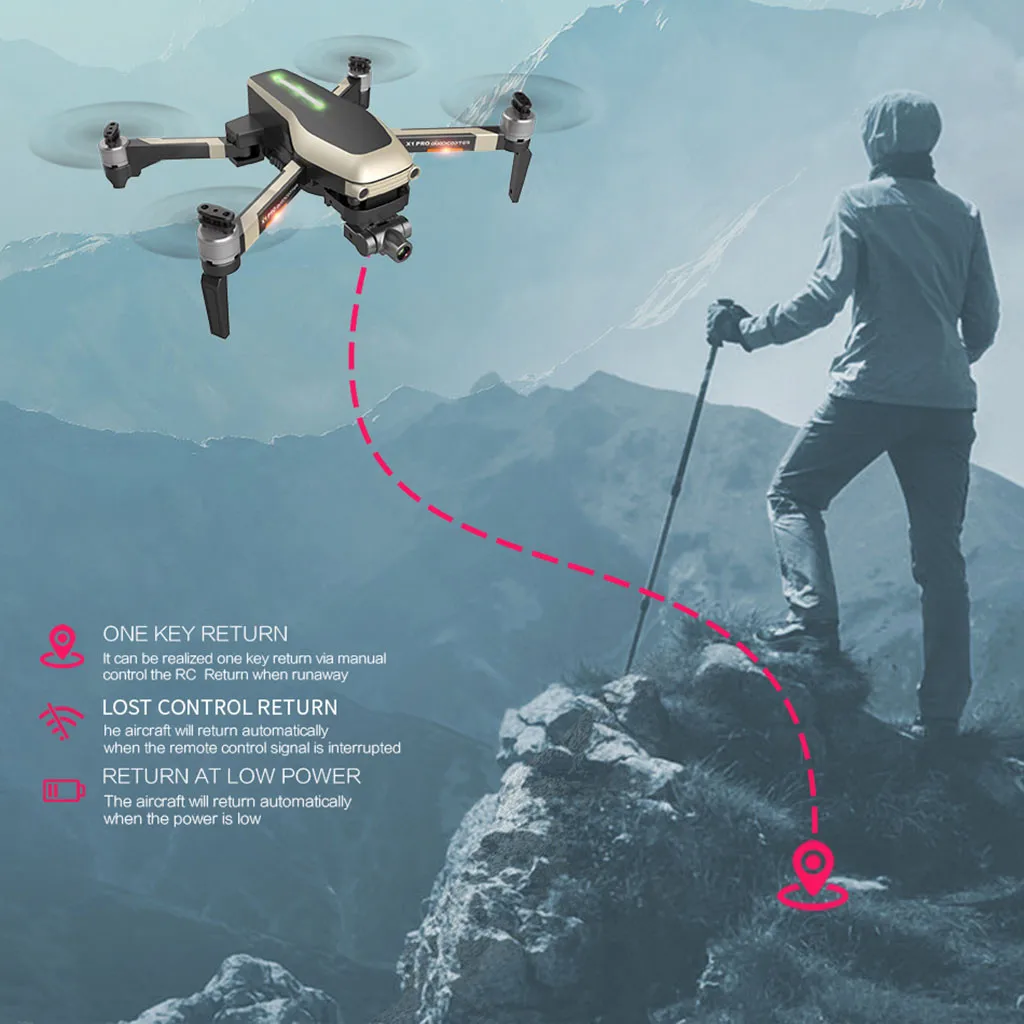 Складной Дрон X1 PRO с GPS 4k Wi Fi FPV HD камера для селфи двухосевой механический