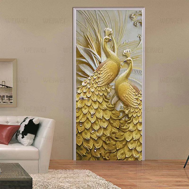 3D настенная бумага современный классический тисненый Золотой Павлин фото фрески