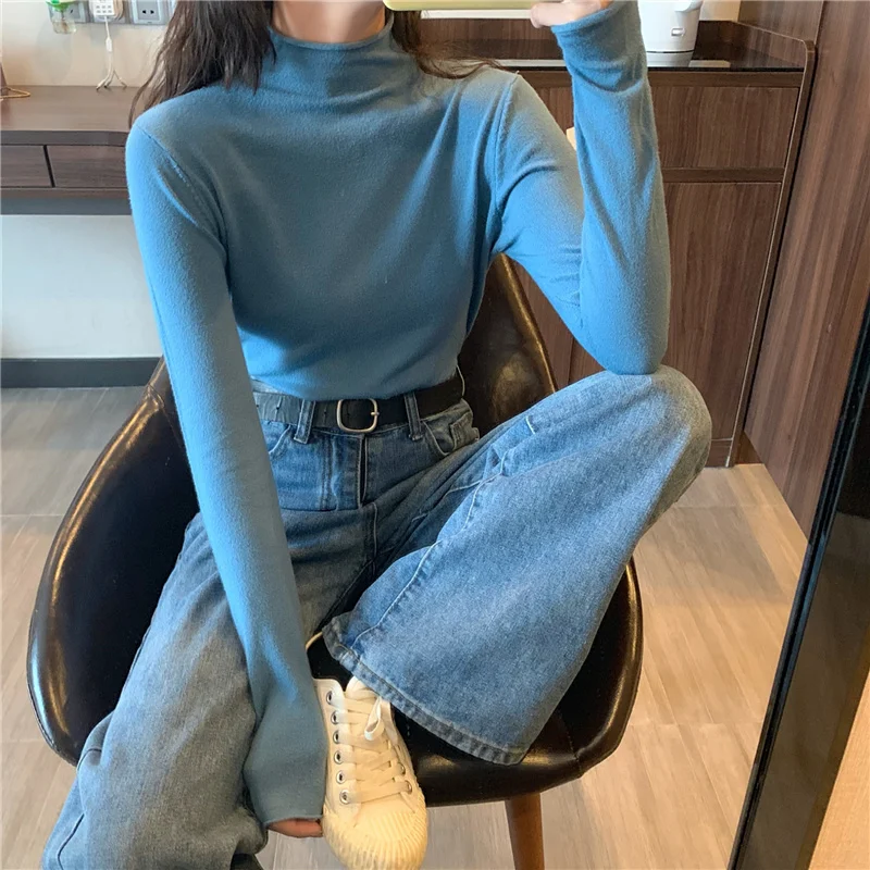 Женская утепленная водолазка Облегающая рубашка в Корейском стиле весна-осень
