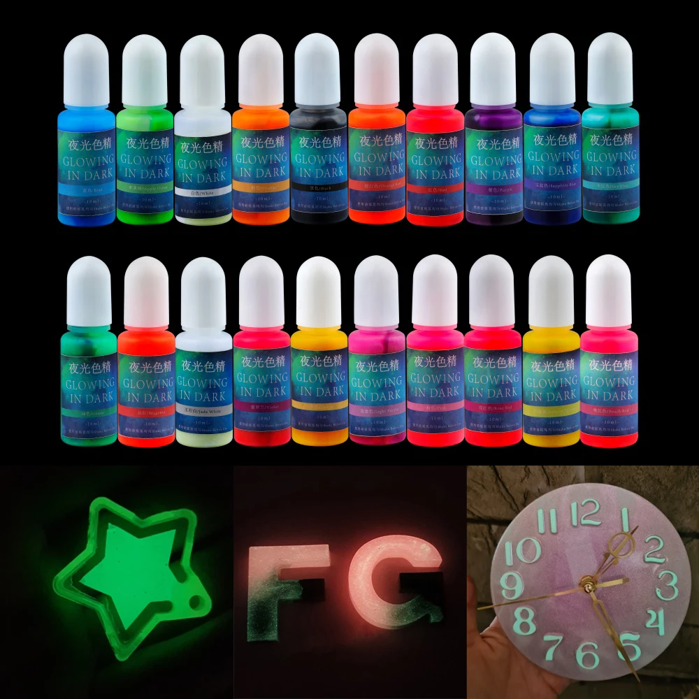 

20 цветов 10 мл светящийся в темноте Высококонцентрированный эпоксидный УФ-полимер флуоресцентный краситель пигмент ручной работы для изгот...