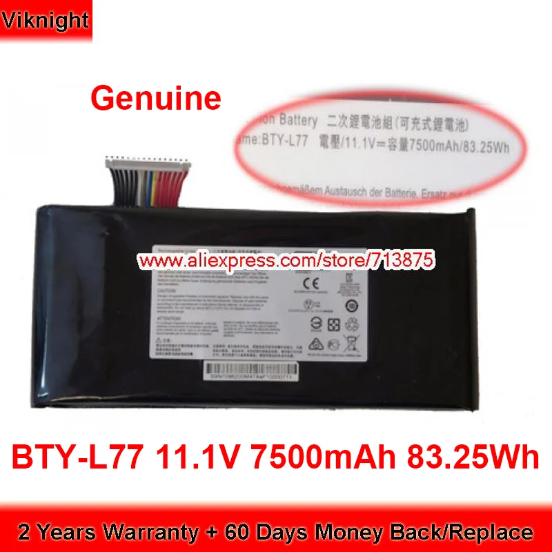 

Genuine BTY-L77 Battery for Msi GT72 GT72VR MS-1781 MS-1785 WT72 11.1V 7500mAh 83.25Wh