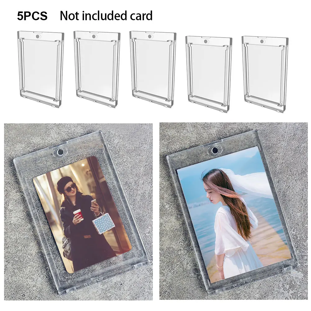 

5pcs Collection Trading Card Holder Display Case Yugioh Game Magnetic UV Proof Home Basketball Rectangle Transparent PS Durable