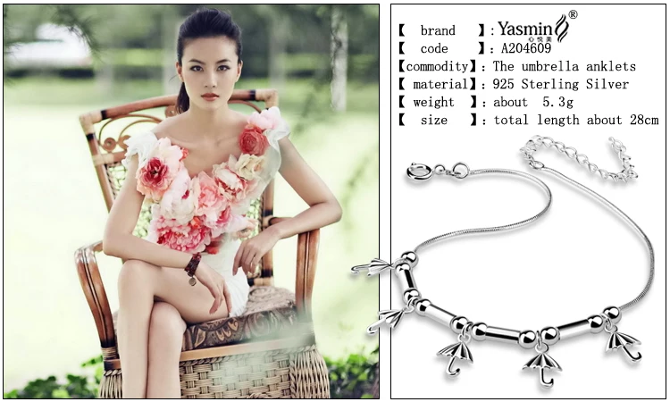 New Fashion Women Solid 925 Sterling Silver Anklets Lovely Umbrella Pendant Girl Charming Lady jewelry | Украшения и аксессуары