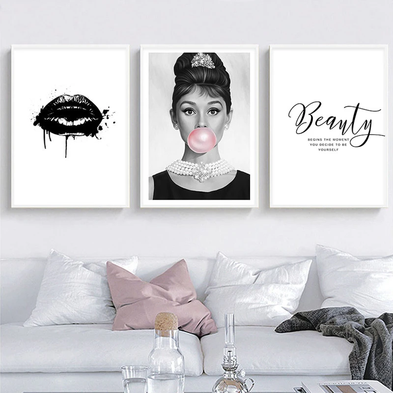 Нордическая черно-белая Хепберн роспись с пузырями абстрактный цветок губ