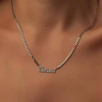 custom name necklace for women personalized stainless steel cubic choker diamond necklace with letter nameplate pendant gift