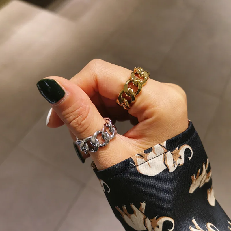 

Vintage Chain Ring For Women Cool Stainless Steel Punk Unisex Gothic Chunky Adjustable Ring Men Women Party Jewelry Gift
