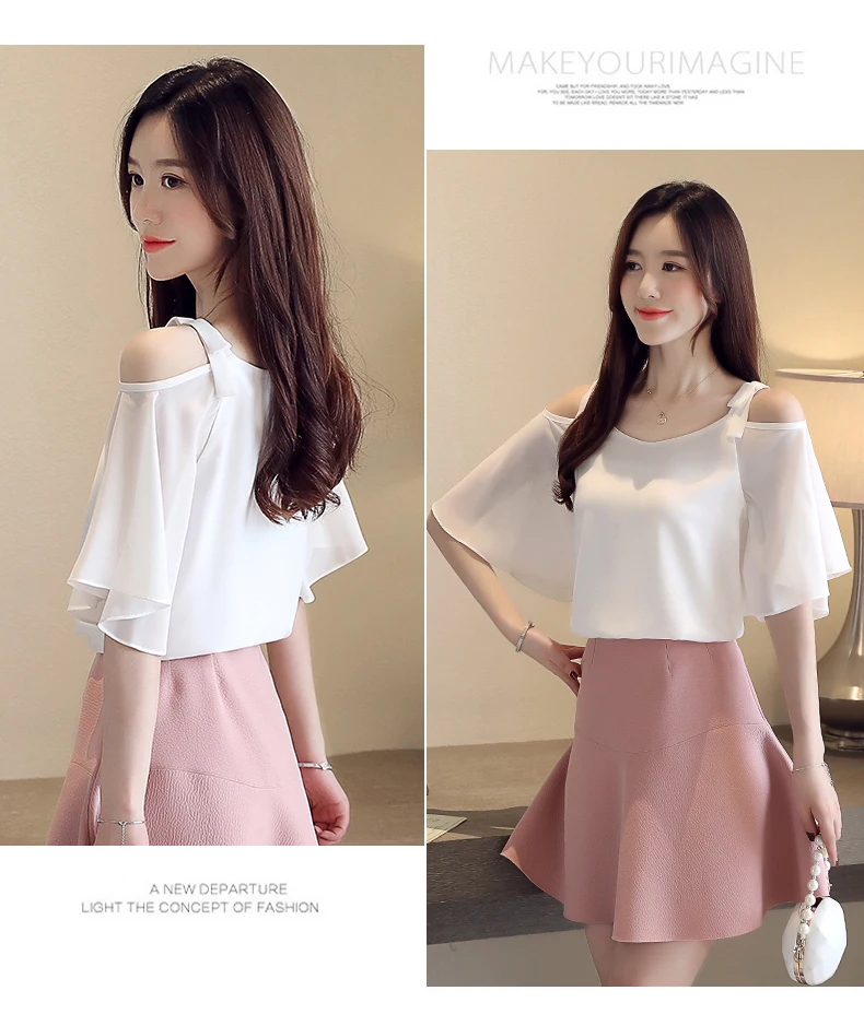 

Houthion Women's Blouses Chiffon Fashion Cloth Short Sleeve Top Casual Summer Womans Tops Regular V-neck Solid Blouse