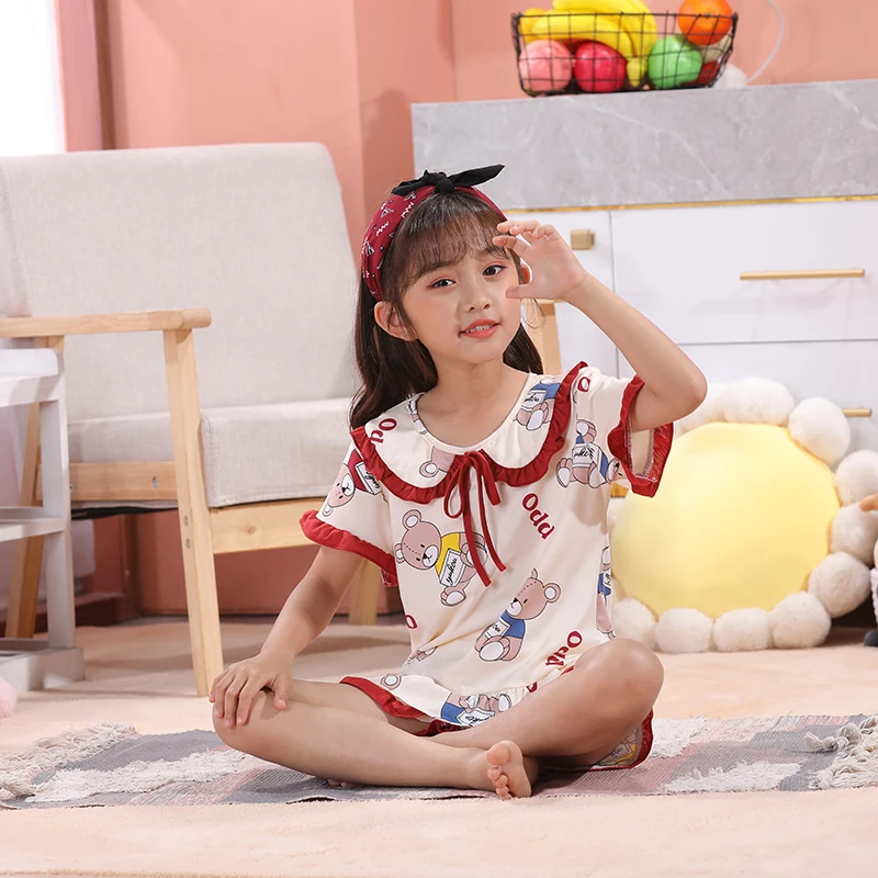 

Детские пижамы 2021, летняя детская одежда для сна для девочек, одежда для сна, детская одежда, комплекты пижам с милым мультяшным рисунком, хл...