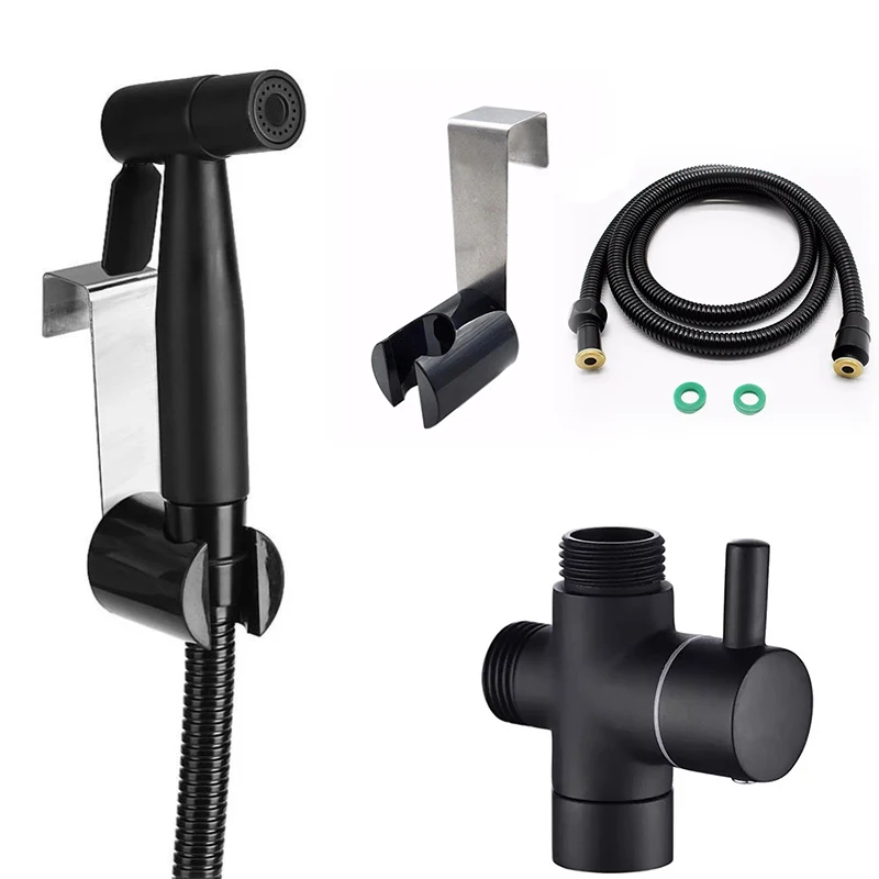 Bidet Sprayer set Hongdec SUS Матовый Черный Ручной Биде Туалет Shattaf Опрыскиватель с настенным кронштейном 1/" Т-переходник для шланга набор - Цвет: Bidet Sprayer set