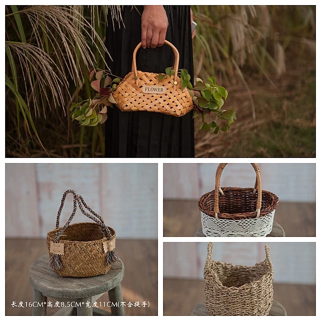 

Пасторальная соломенная корзина из натурального дерева для фотографирования детей