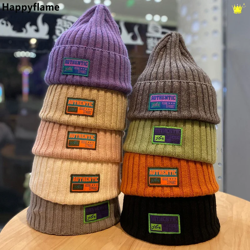 

Winter Hats for Woman Fashion Letter Label Beanies Knitted Hat Female Hedging Cap Bonnet Streetwear Warm Wool Hat Gorras Hombre