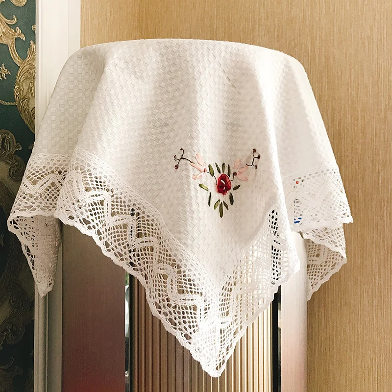 

Square garden embroidered tablecloth, garden tea tablecloth, embroidered square tablecloth, TV and refrigerator decorative cloth