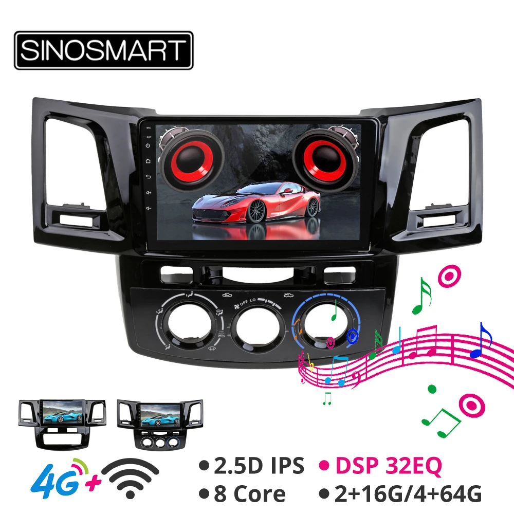 Sinosmart Android 8,1 автомобиль для Toyota Hilux Fortuner 2010- gps навигация радио 2din 2.5D ips/QLED экран